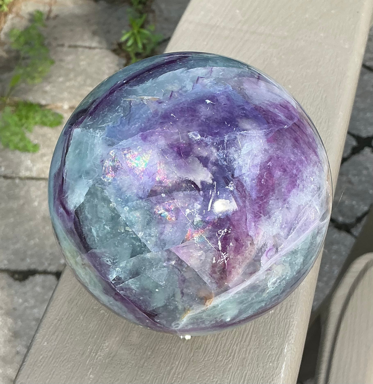 Huge Natural Fluorite Sphere 110mm-Zig-Zag Cubic Patterns, Rainbows!
