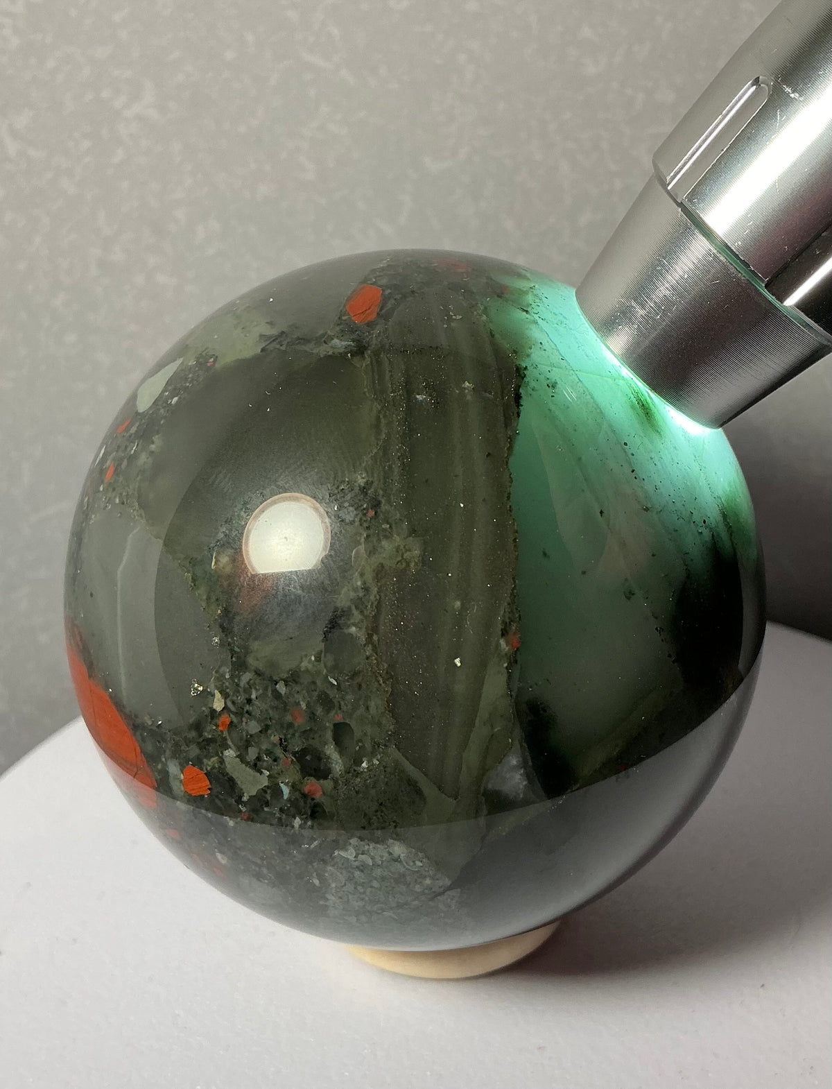 Unique African Bloodstone 68mm Sphere with Pyrite Inclusions
