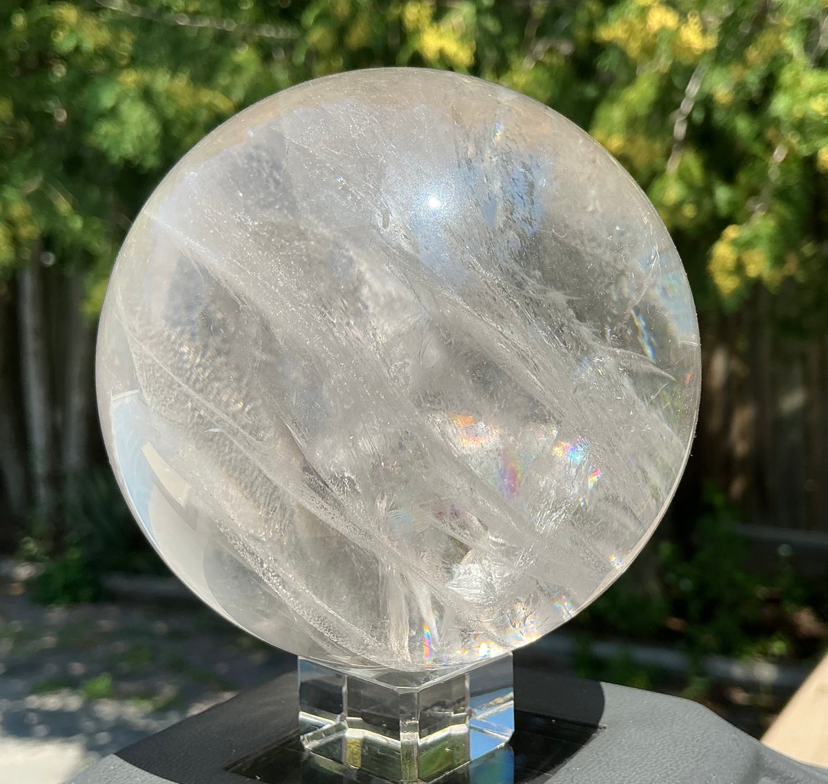 Natural Large Clear Quartz Sphere- Phantom Bands and Rainbows!