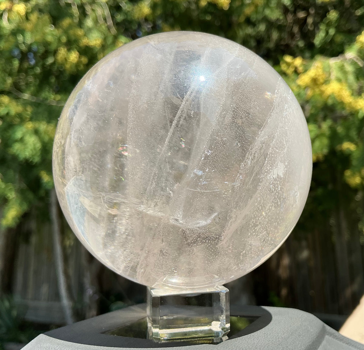 Natural Large Clear Quartz Sphere- Phantom Bands and Rainbows!