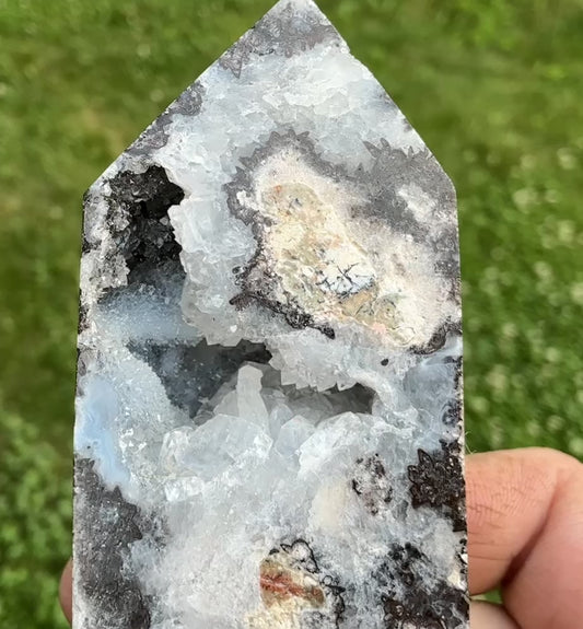 Unique Blue and White Druzy Agate Tower With Portals!