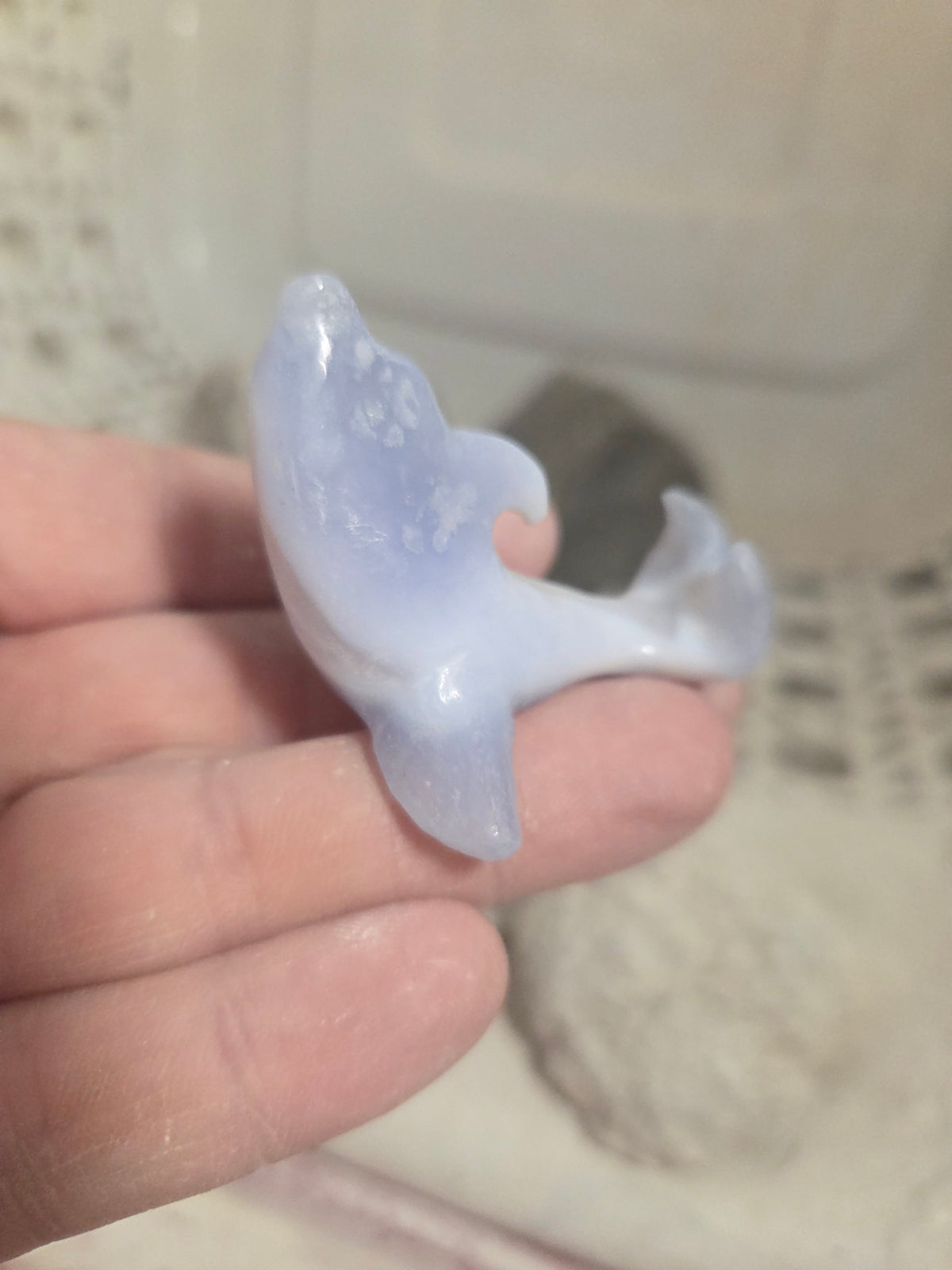 Handmade Blue Lace Agate Dolphin Carving