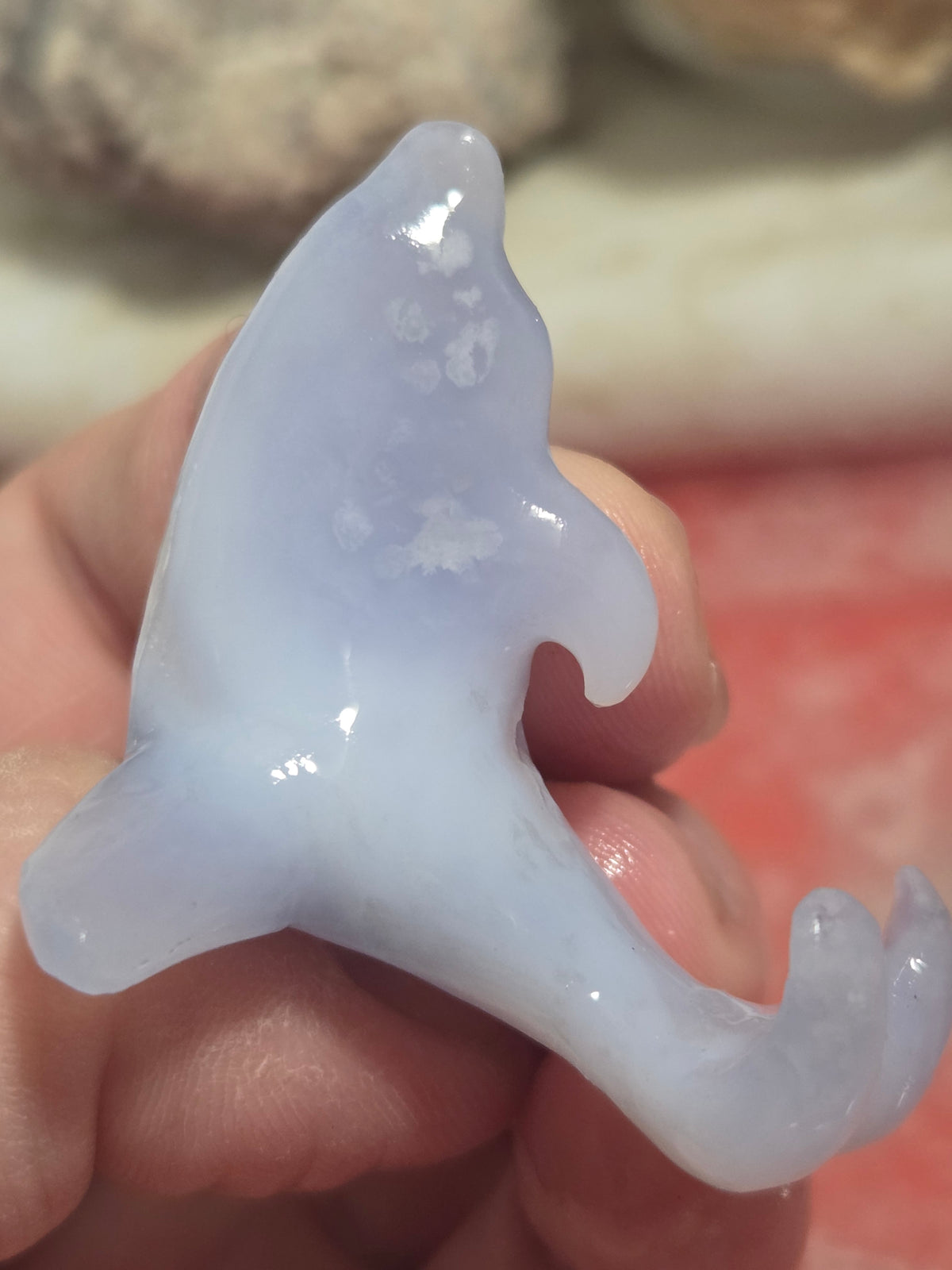Handmade Blue Lace Agate Dolphin Carving